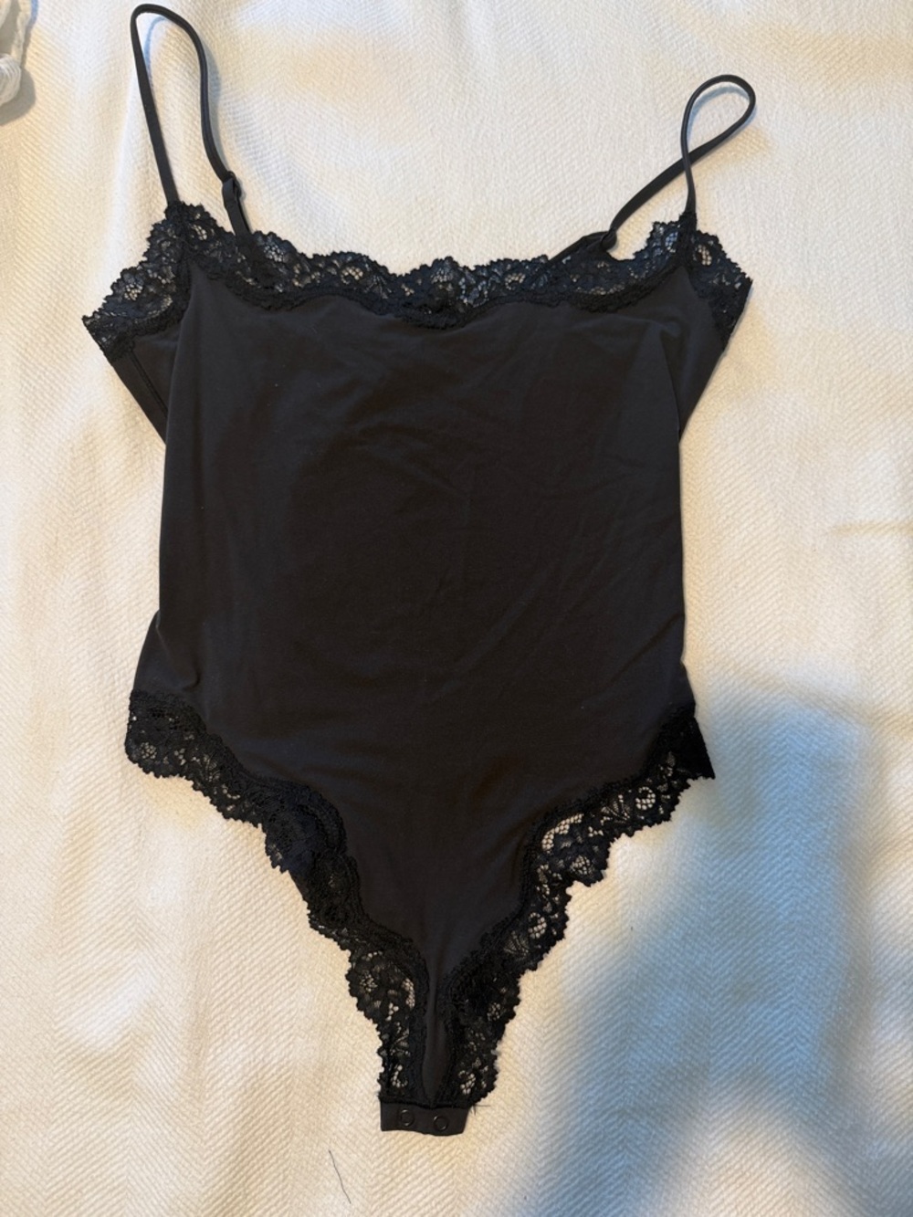 SKIMS Black Lace-Trim Bodysuit